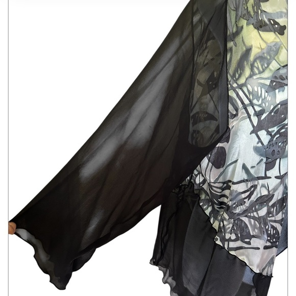 Simply Silk Kimono Jacket Topper Cardigan Tropical Print Artsy Excellent  S/M - Picture 3 of 7